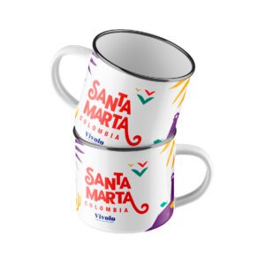 Tazas metálicas de Vivolo con diseño de Santa Marta, Colombia.